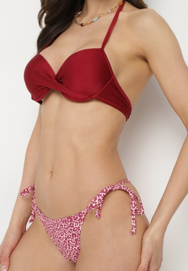 Bordowe Bikini Biustonosz i Majtki Figi z Wiązaniem Savlene