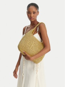 Calvin Klein Torebka Bold Ck Raffia Lg Shoulder Bag LV04F3448G Beżowy