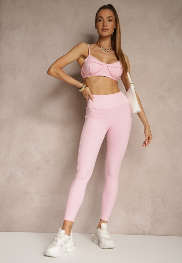 Różowe Legginsy z Ozdobnymi Przeszyciami z Efektem Modelowania Carittia