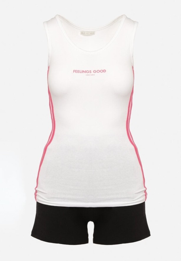 Biało-Czarny Bawełniany Komplet Fitnessowy Top i Szorty z Gumką w Pasie Oaphne