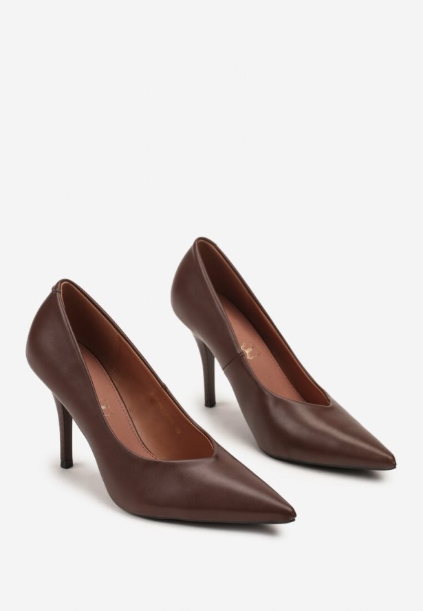 Brązowe Szpilki Vices z Wkładką ze Skóry Naturalnej Anistte