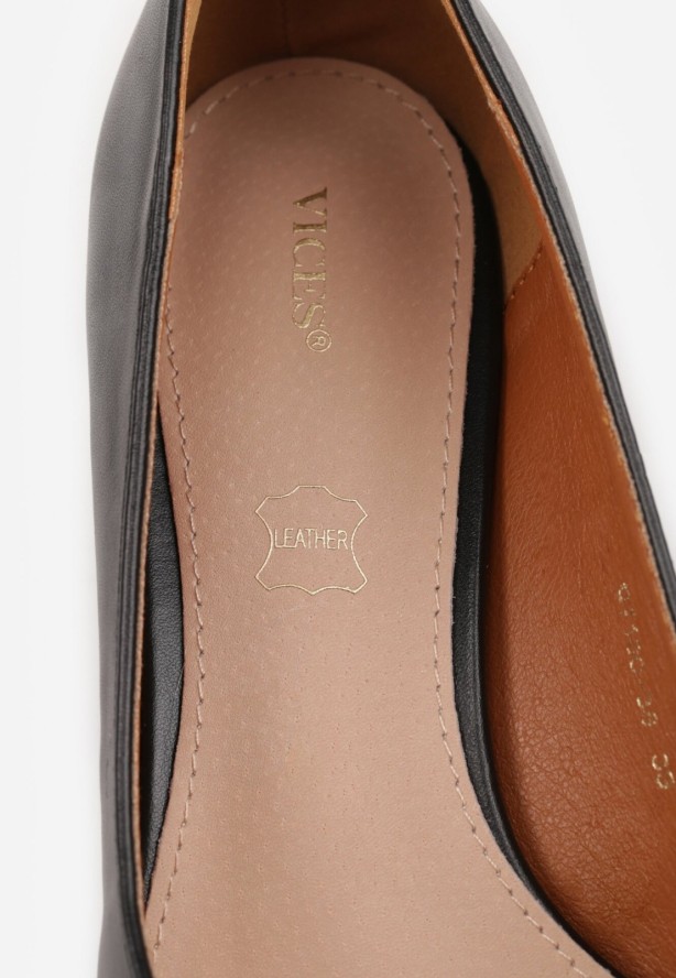 Czarne Czółenka Vices na Obcasie Typu Kaczuszka ze Skórzaną Wkładką Naliove