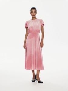 Welurowa sukienka midi - brudny róż