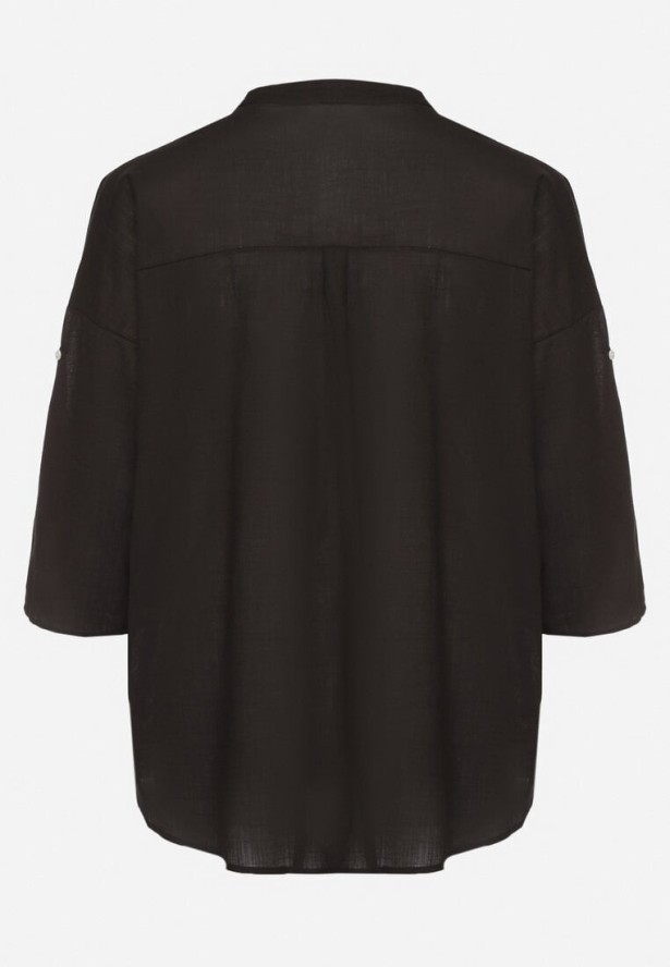 Czarna Koszula z Bawełną w Haftowane Kwiaty Tolarea