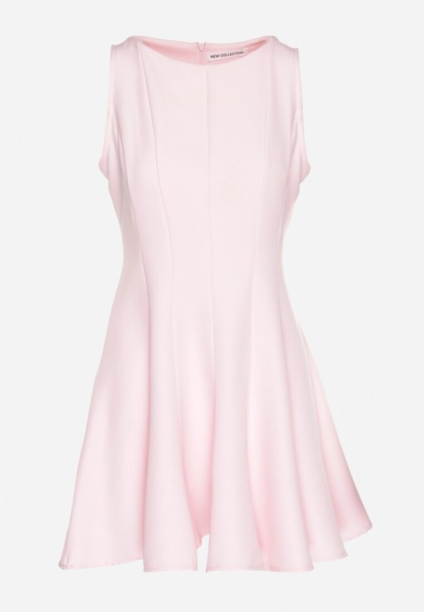 Różowa Rozkloszowana Sukienka Ozdobiona Przeszyciami Evinini