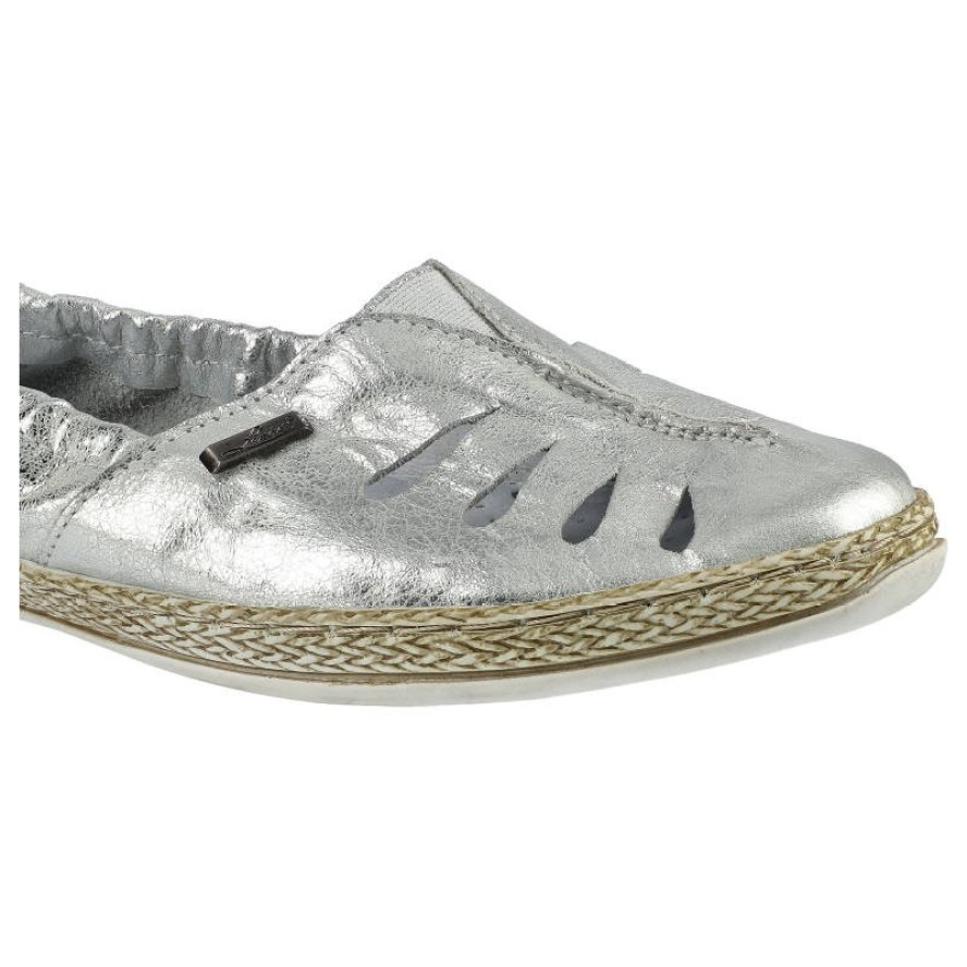 Srebrne Espadryle Lemar Damskie Skórzane Obuwie