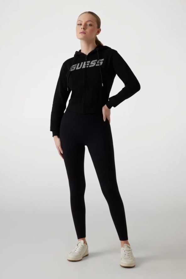 GUESS Czarna damska bluza z cyrkoniami Primula, Rozmiar M