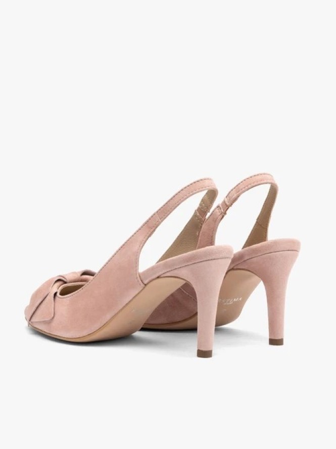 Różowe czółenka damskie bez pięty slingback z kokardą
