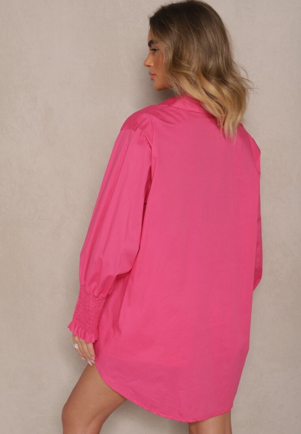 Fuksjowa Koszula z Bawełny Ozdobiona Falbankami i Marszczeniami Liorale