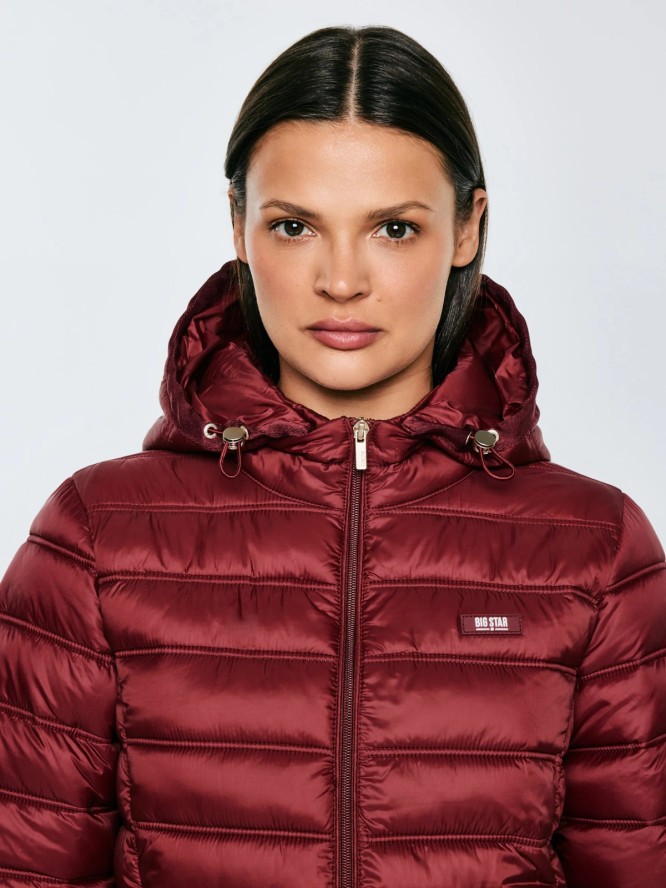 Kurtka damska pikowana z odpinanym kapturem bordowa Azeala23 604