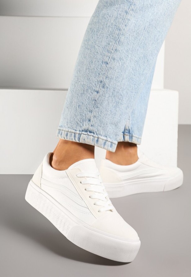 Białe Klasyczne Tenisówki na Grubej Podeszwie Mepone