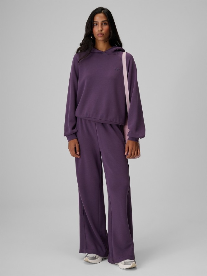 4F Bluza dresowa regular z kapturem damska - fioletowa M