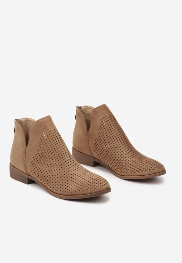 Ciemnobeżowe Płaskie Botki Vices z Wycięciem Felilia