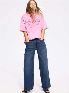 Bawełniany t-shirt z nadrukiem - pastelowy róż