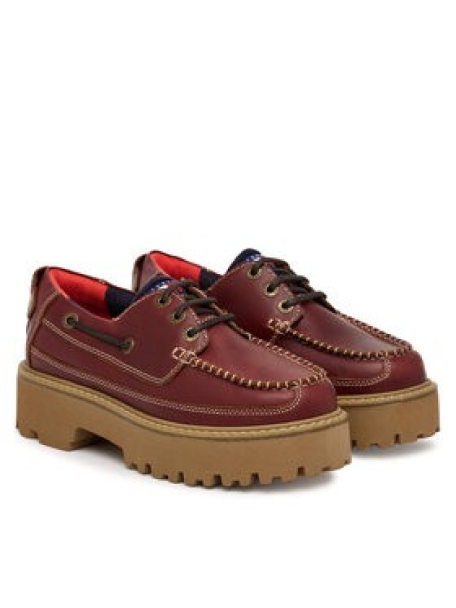 Tommy Jeans Półbuty Archive '01 Boat Shoe Leather EN0EN03003 Bordowy