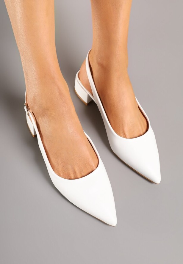 Białe Sandały na Słupku Typu Slingback Odavine