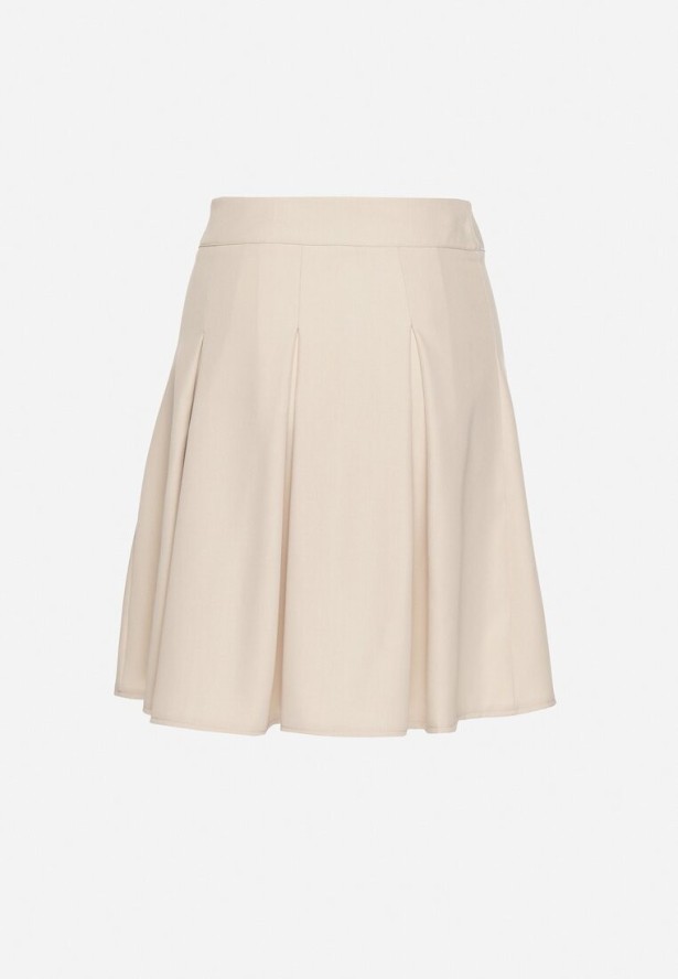 Beżowa Rozkloszowana Spódnica z Wysokim Stanem i Plisami Redava