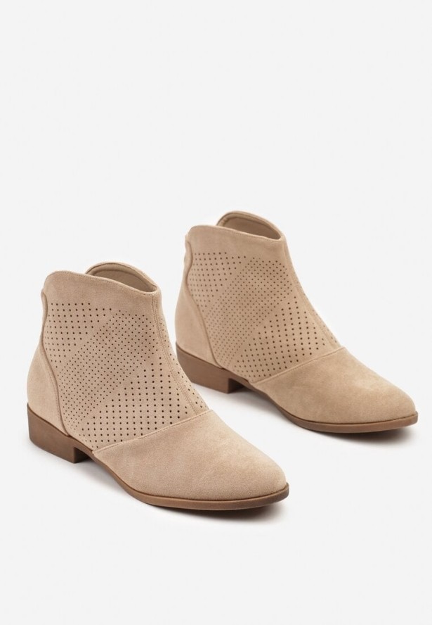 Beżowe Botki Ażurowe Vices z Imitacji Zamszu Selandria