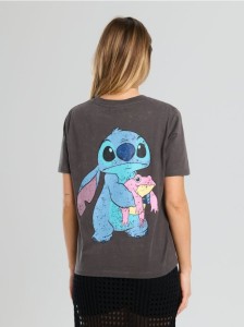 Koszulka z nadrukiem na plecach Stitch - szary