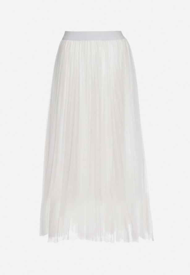 Biała Tiulowa Spódnica w Kropki o Rozkloszowanym Kroju Folirea