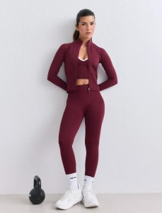 Damskie legginsy bezszwowe wysoki stan squat proof petite Shape czerwony merlot