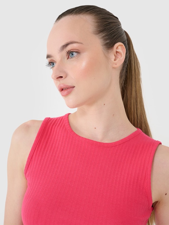 4F Crop top dzianinowy damski - różowy M