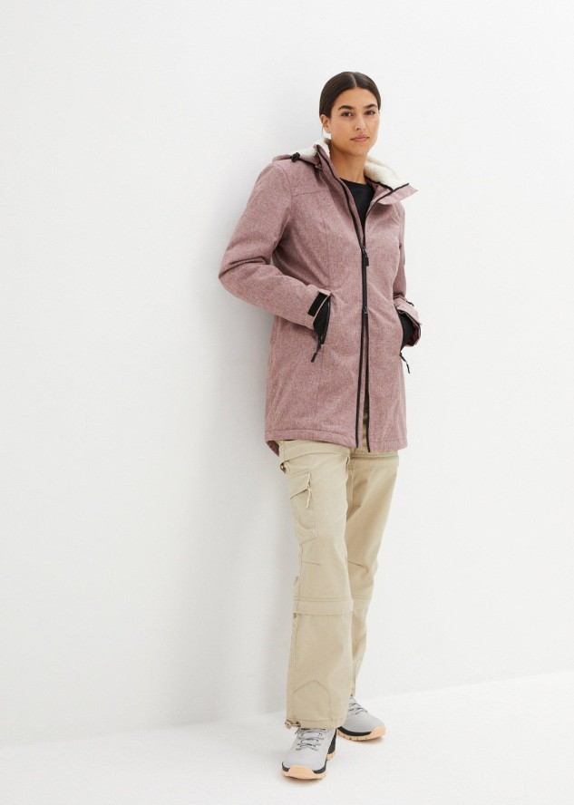 Długa kurtka outdoorowa funkcyjna z barankiem, wodoodporna