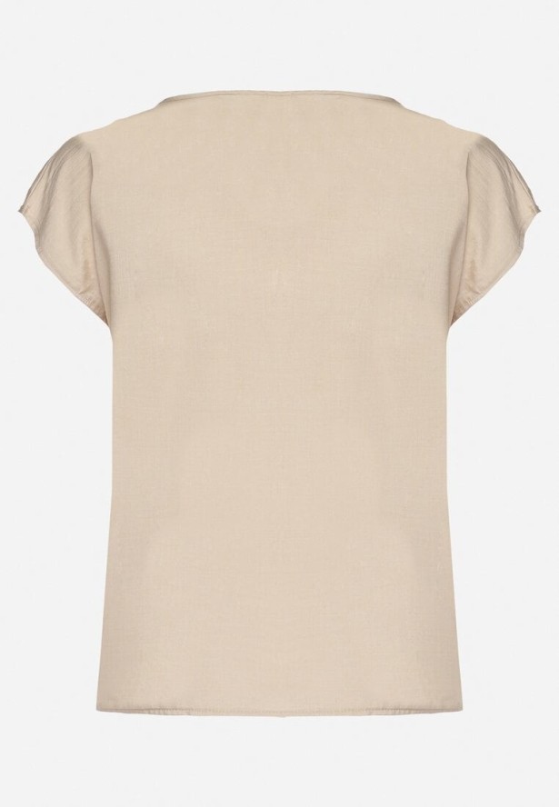 Beżowa Bluzka z Krótkim Luźnym Rękawem Mepola