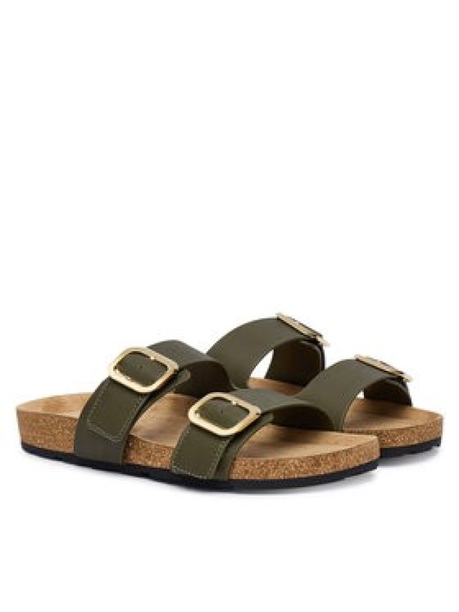 Tommy Hilfiger Klapki Leather Double Strap Cork Sandals FW0FW09118 Zielony
