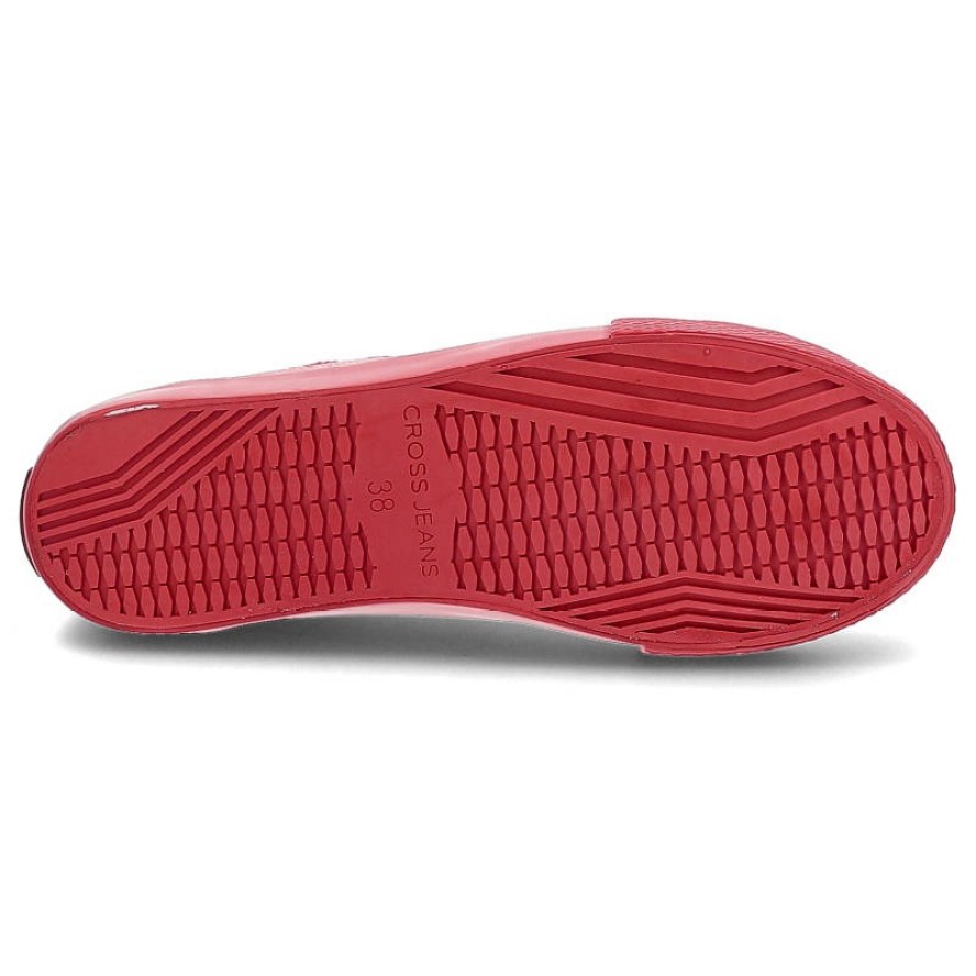 Trampki damskie Cross Jeans, wykonane z materiału o gładkiej powierzchni z klasycznym sznurowaniem gumowym noskiem, czerwone, DD2R4032CFW20