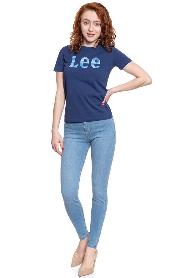 LEE T SHIRT DAMSKI SLIM LOGO TEE BLUEPRINT L43KEHLH 112109663