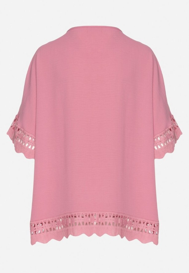 Różowa Bluzka z Ażurowymi Wstawkami Vozenia