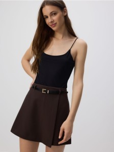 Spódnico-szorty z paskiem - ciemnobrązowy