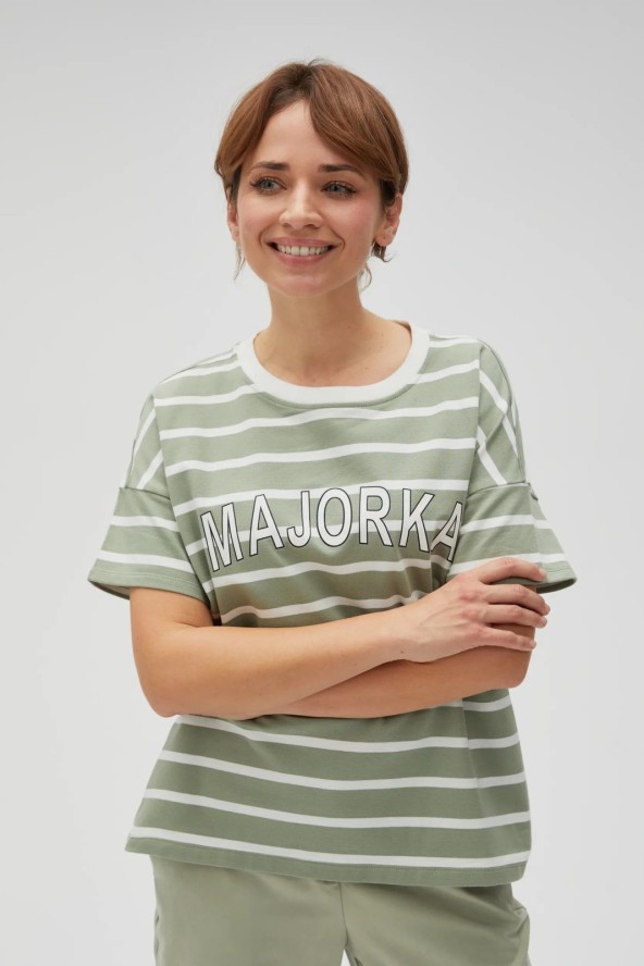 Bluza w paski z napisem oliwkowa