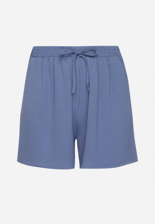 Niebieskie Szorty z Wysokim Stanem i Gumką w Pasie Mevaraia