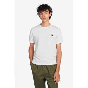 T-shirt Fred Perry Biały z Okrągłym Kołnierzem