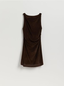 Sukienka mini z marszczeniem - ciemnobrązowy