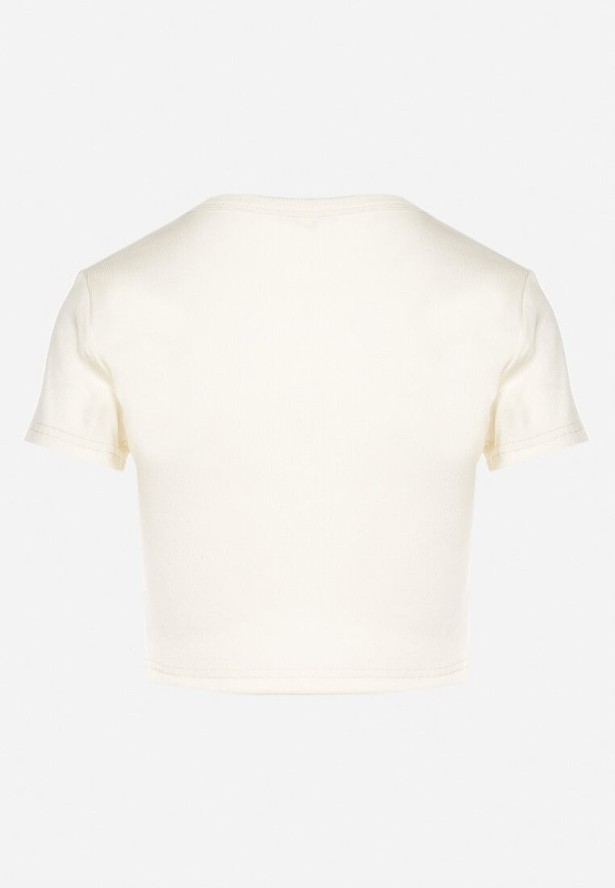 Beżowy Bawełniany Prążkowany T-shirt Nelzedi