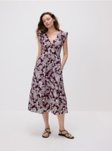 Wzorzysta sukienka midi - bordowy