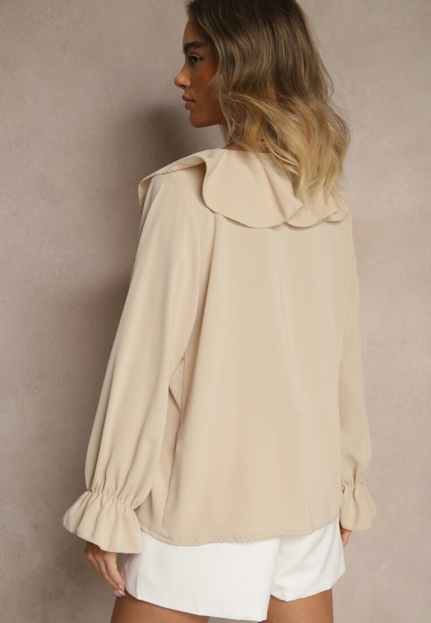 Beżowa Bluzka Ozdobiona Falbanką Tananissa