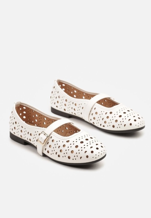 Białe Balerinki Ażurowe z Zapięciem na Sprzączkę Tallia