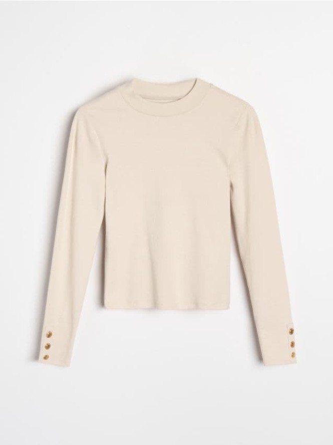 Bawełniana bluzka z ozdobnymi guzikami - kremowy