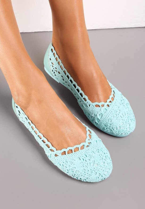 Zielone Koronkowe Balerinki Wsuwane Treada