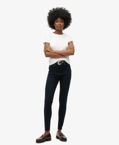 superdry Wysokie damskie jeansy skinny z bawełny organicznej — Viper Blue Black