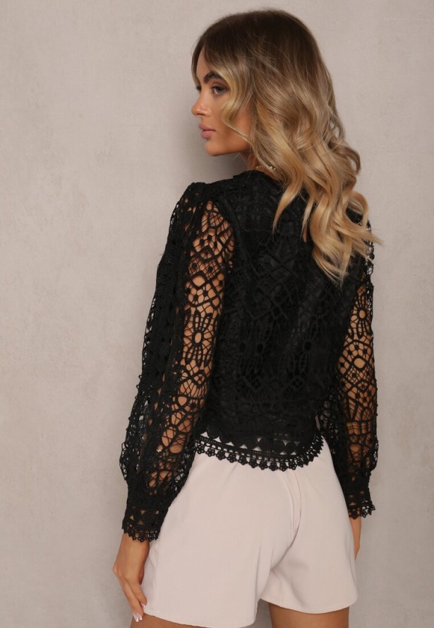 Czarna Bluzka Koronkowa Nohames