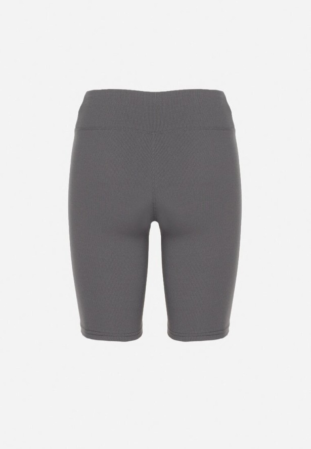 Szare Szorty Kolarki z Prążkowanej Tkaniny z Wysokim Stanem Rinwena