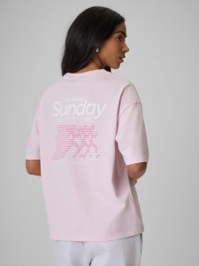 4F T-shirt loose z nadrukiem damski - różowy XL