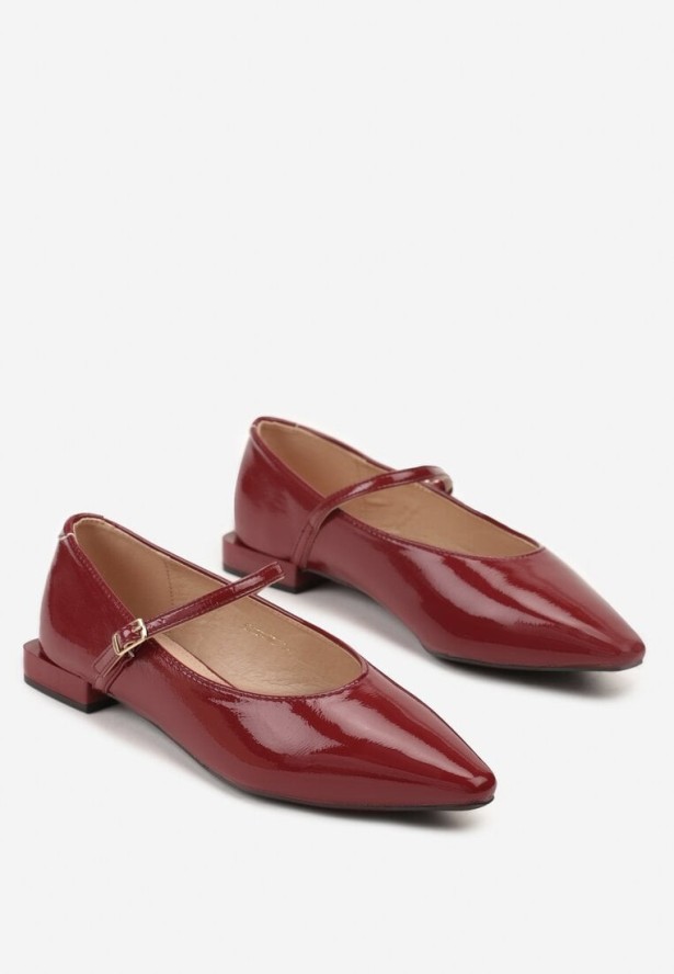 Bordowe Balerinki Vices z Paskiem z Klamerką i Skórzaną Wkładką Quane