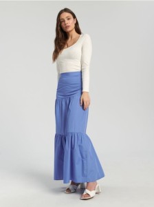 Spódnica maxi z marszczeniami - niebieski