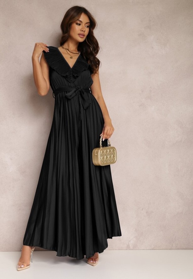 Czarny Kombinezon Plisowany Hyrmane